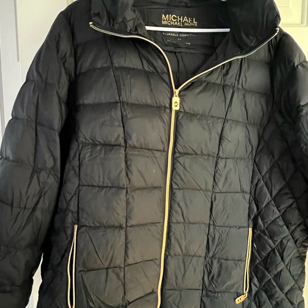 Michael Kors Black Puffer Jacket with Gold Accents